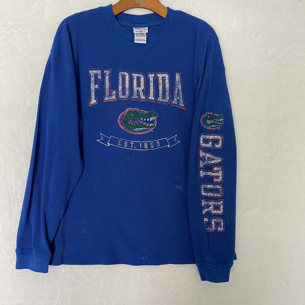 Florida Gators Men's College Thermal Waffle Long Sleeve Shirt Blue Distressed L